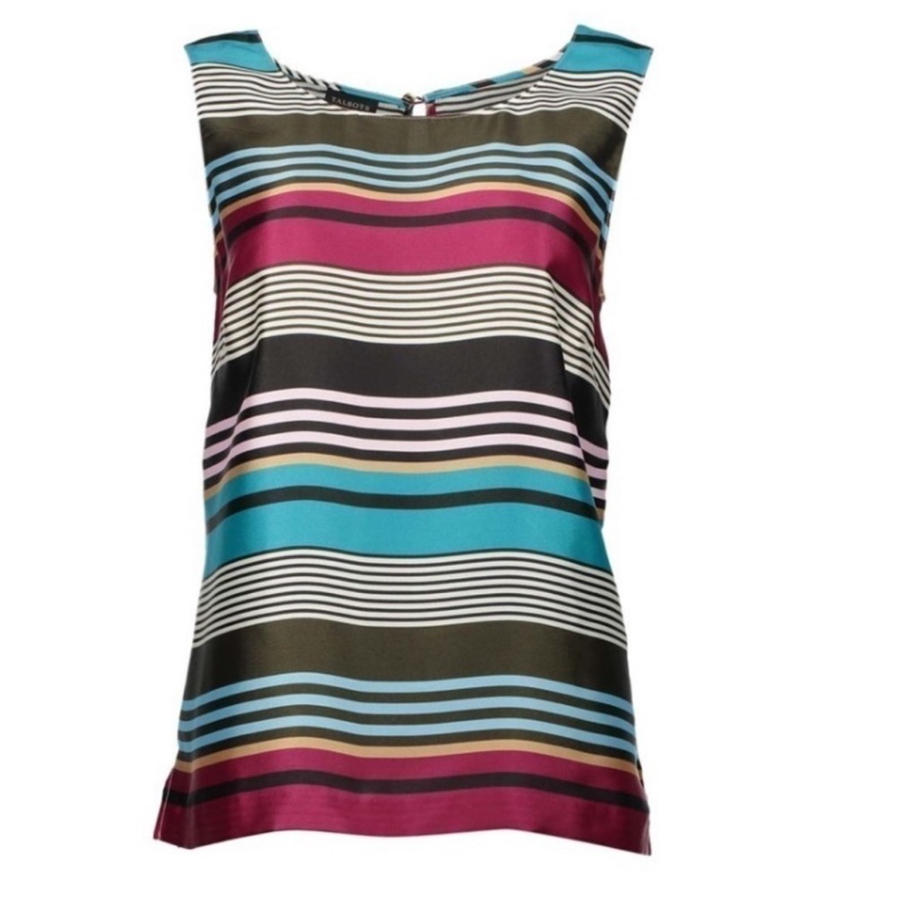 🌸 2/$25 NWT Talbots Black Blue Stripe Silky Tank